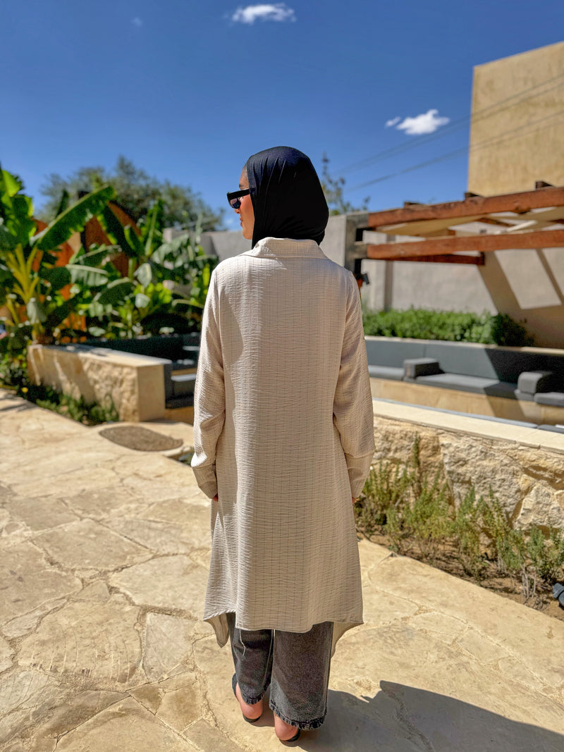 Asymmetric Striped Shirt - Beige