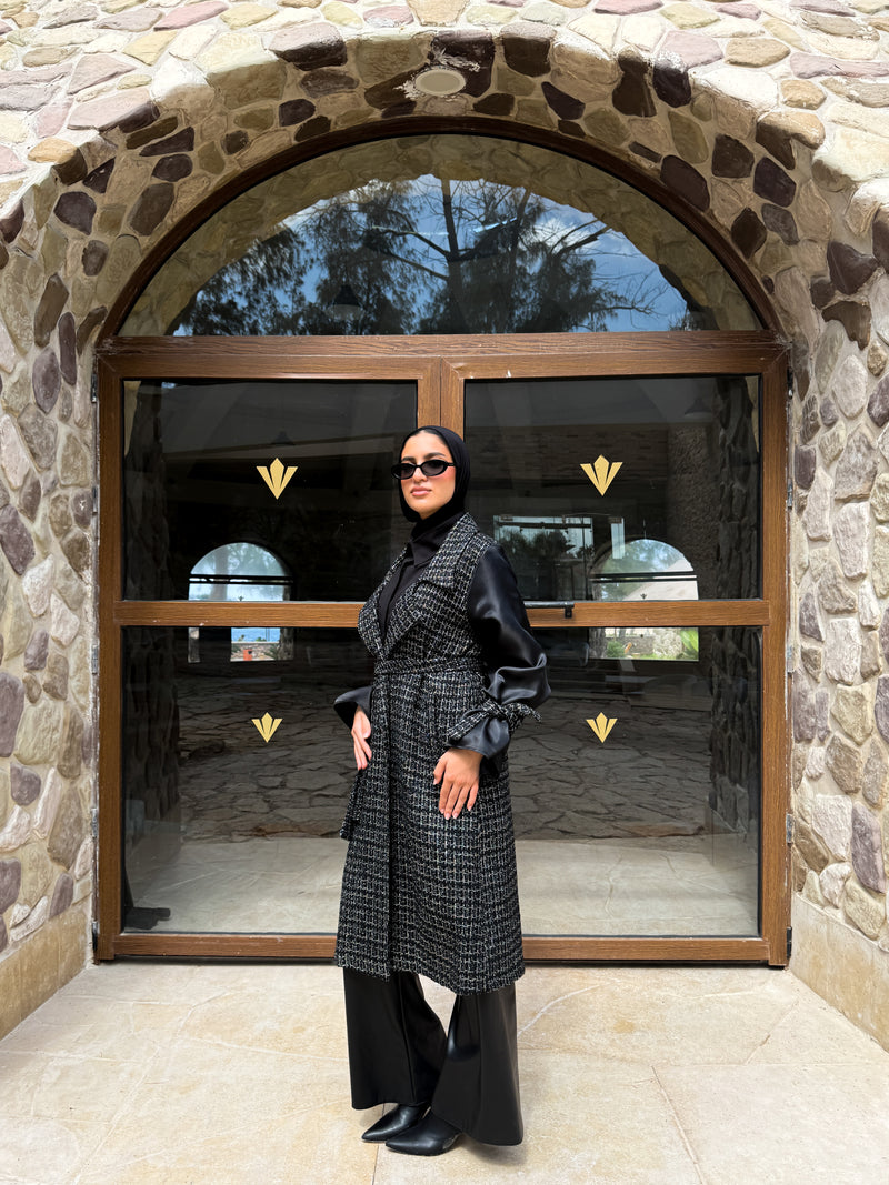 Organza Sleeves Coat-Black