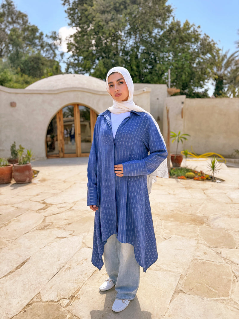 Asymmetric Striped Shirt - Blue