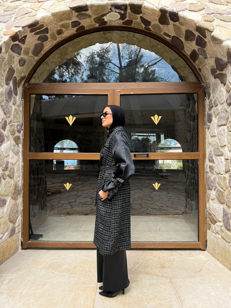 Organza Sleeves Coat-Black