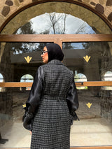 Organza Sleeves Coat-Black