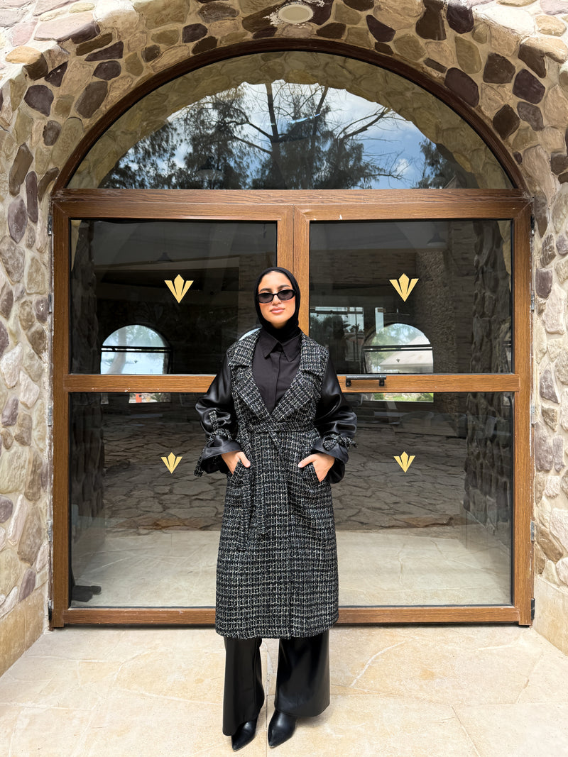 Organza Sleeves Coat-Black