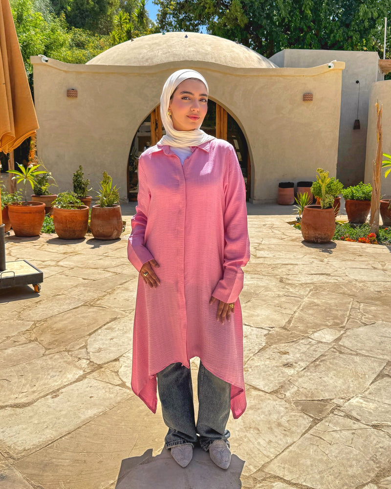 Asymmetric Striped Shirt - Pink