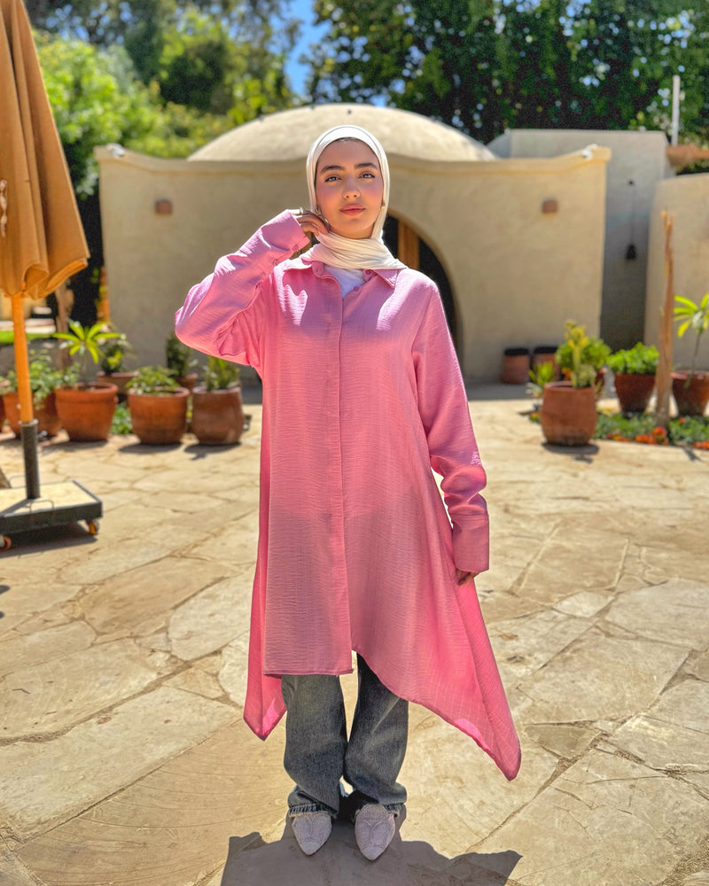 Asymmetric Striped Shirt - Pink
