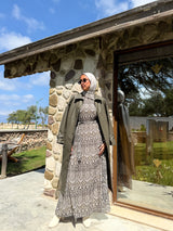 Eyelets Leather Coat - Olive