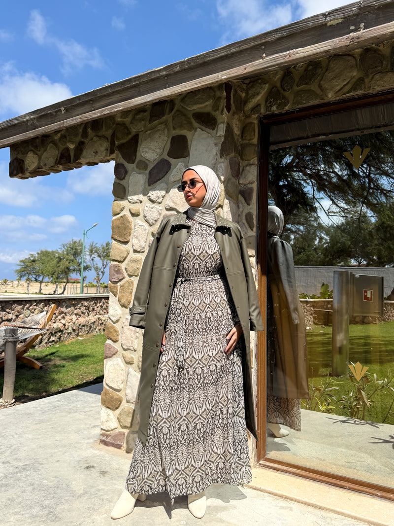 Eyelets Leather Coat - Olive