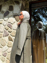 Eyelets Leather Coat - Olive