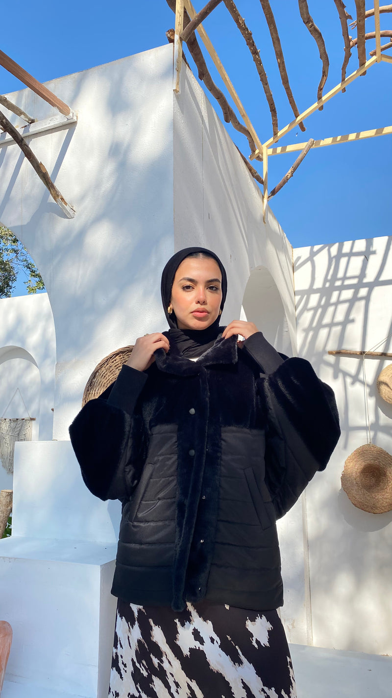 Quilted Fur Jacket - Black