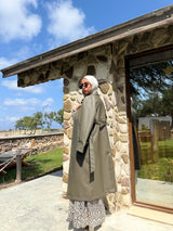 Eyelets Leather Coat - Olive