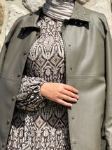 Eyelets Leather Coat - Olive
