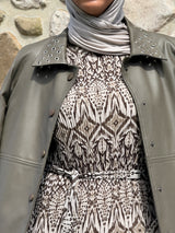 Eyelets Leather Coat - Olive