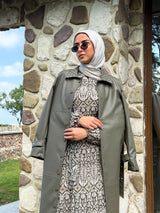 Eyelets Leather Coat - Olive