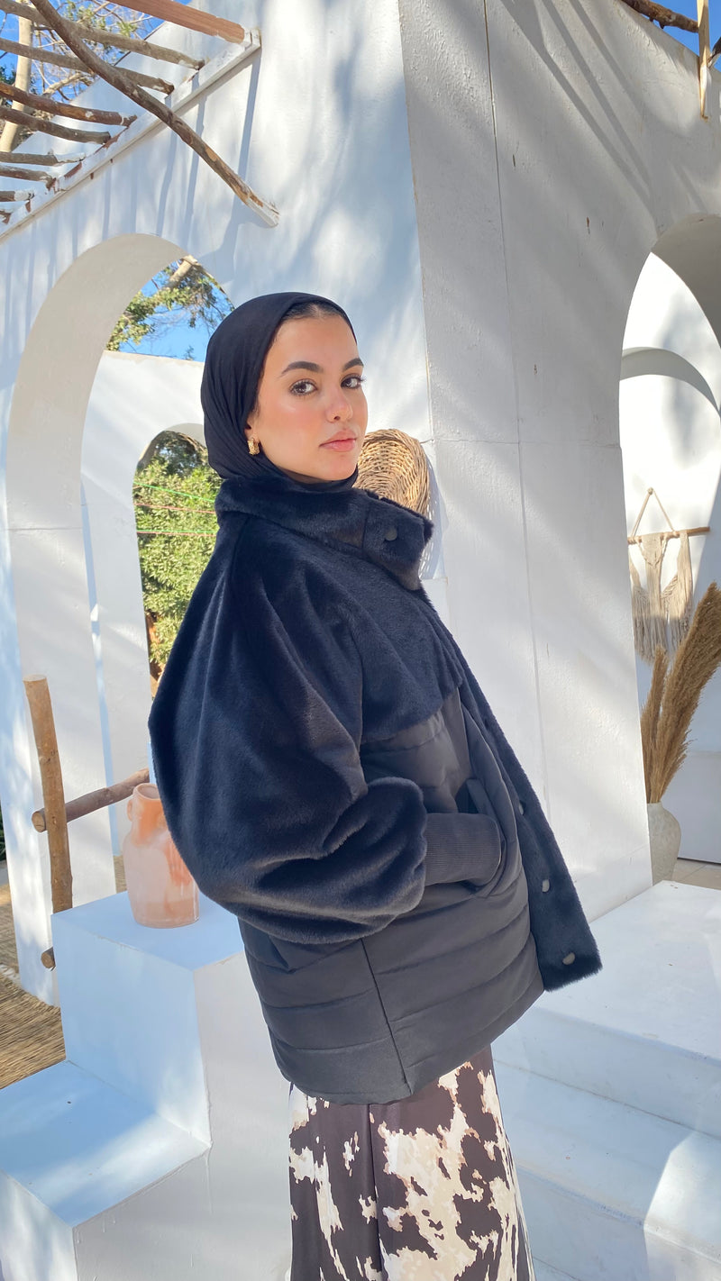 Quilted Fur Jacket - Black