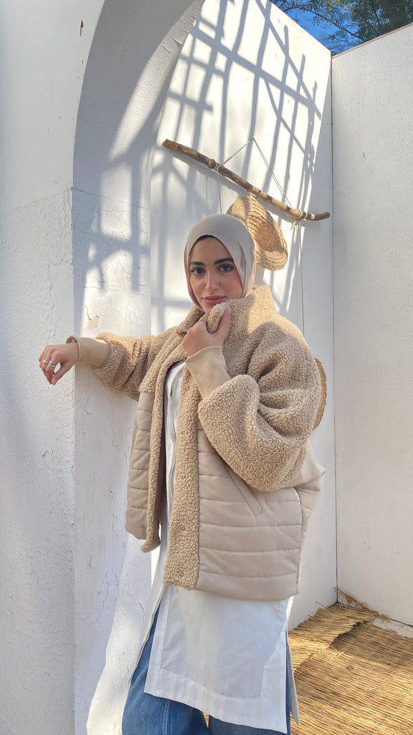 Quilted Fur Jacket - Beige