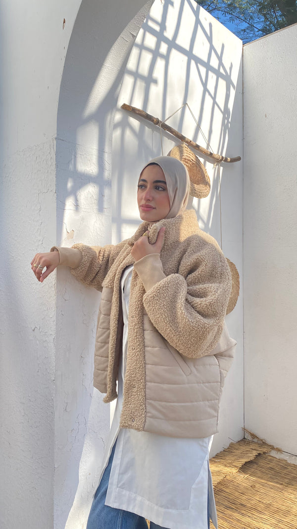 Quilted Fur Jacket - Beige