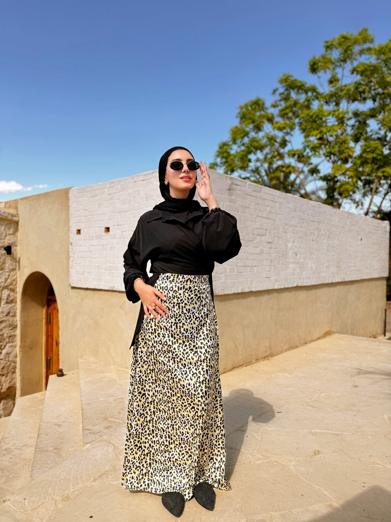 Satin Printed Skirt - Yellow