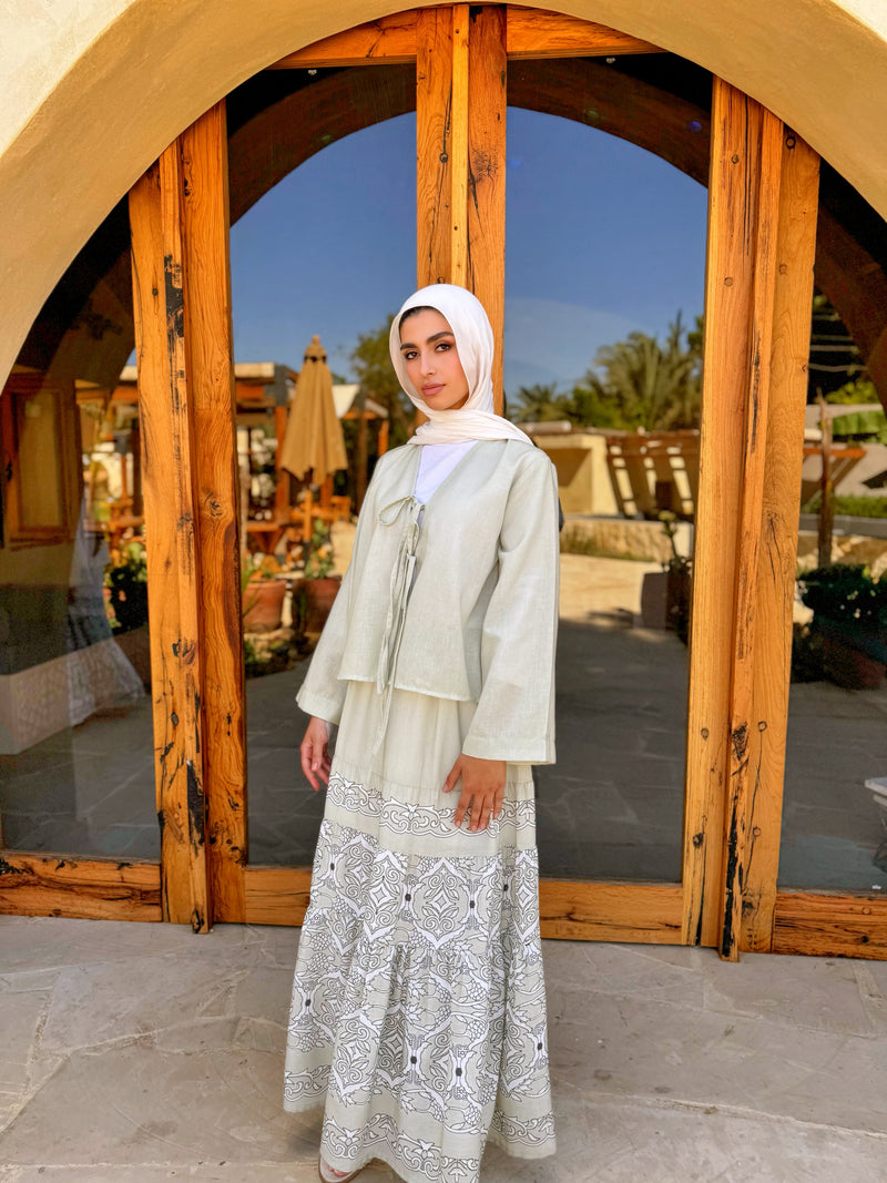 Tiered Linen Skirt - Olive