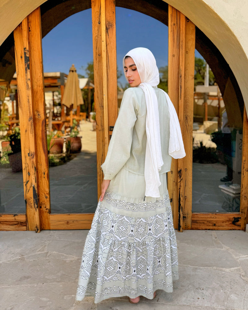 Tiered Linen Skirt - Olive