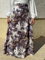 Satin Printed Skirt - Floral Black