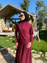 Side Gathered Suede Dress - Maroon