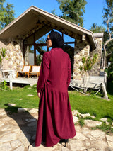 Side Gathered Suede Dress - Maroon