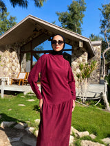 Side Gathered Suede Dress - Maroon