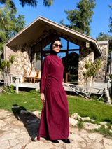Side Gathered Suede Dress - Maroon