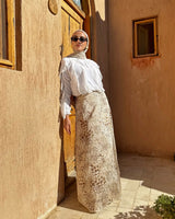 Satin Printed Skirt - Beige