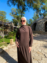 Side Gathered Suede Dress - Brown