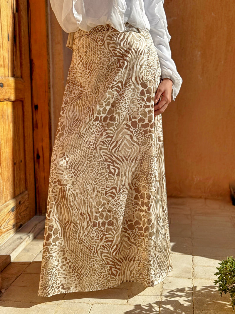 Satin Printed Skirt - Beige
