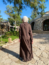 Side Gathered Suede Dress - Brown