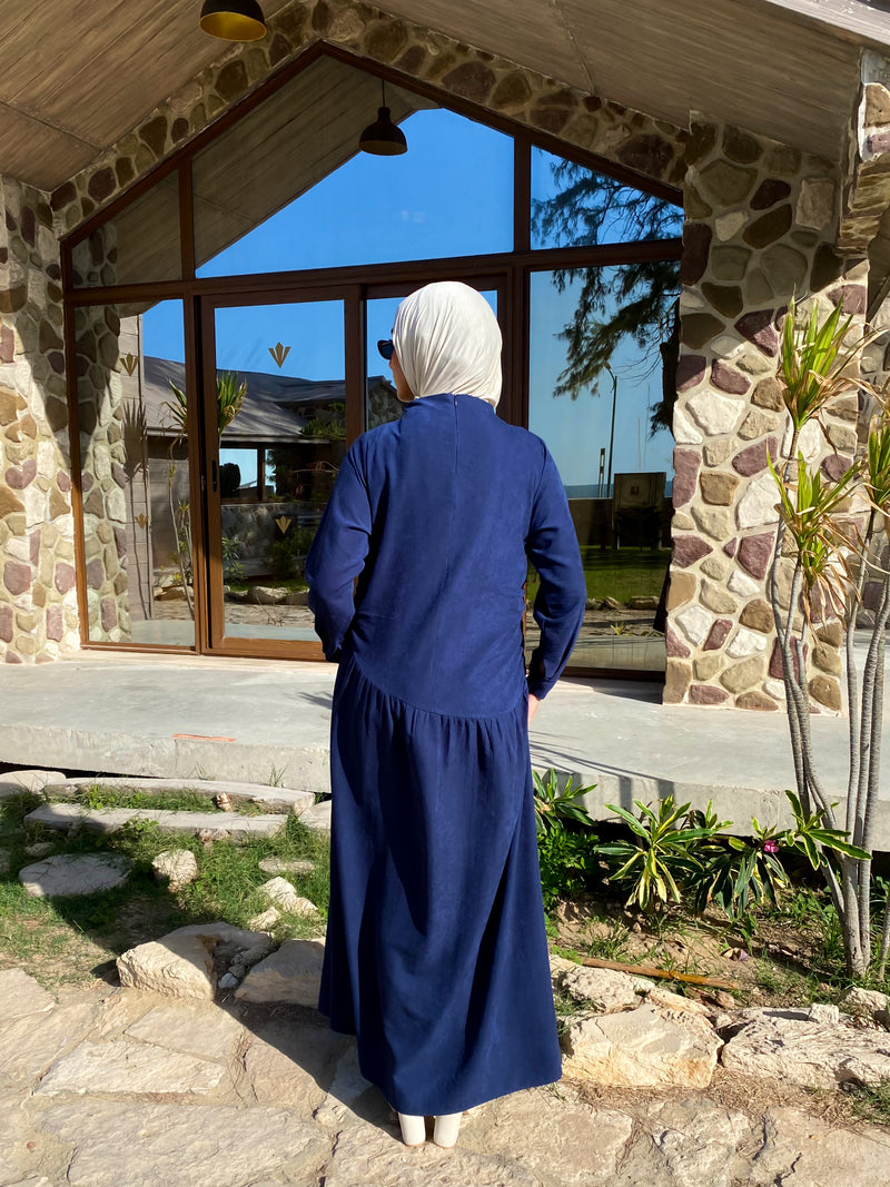 Side Gathered Suede Dress - Navy Hijab Boutique Side Gathered Suede Dress - Navy Hijab Boutique