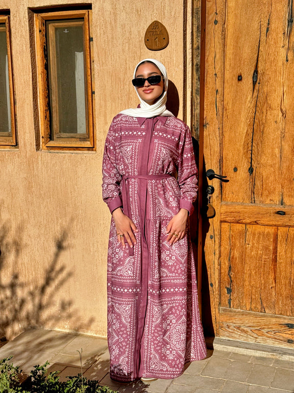 Tiles Print Dress - Maroon