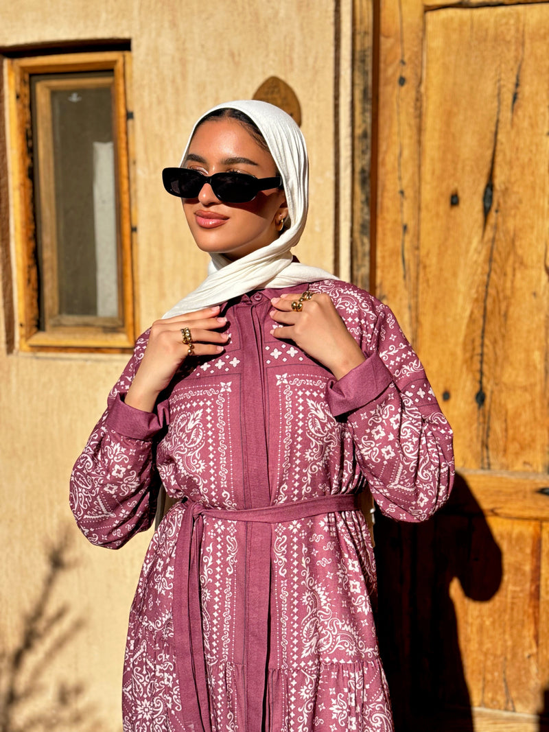 Tiles Print Dress - Maroon