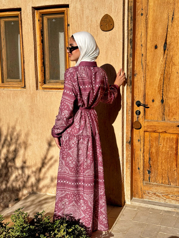 Tiles Print Dress - Maroon