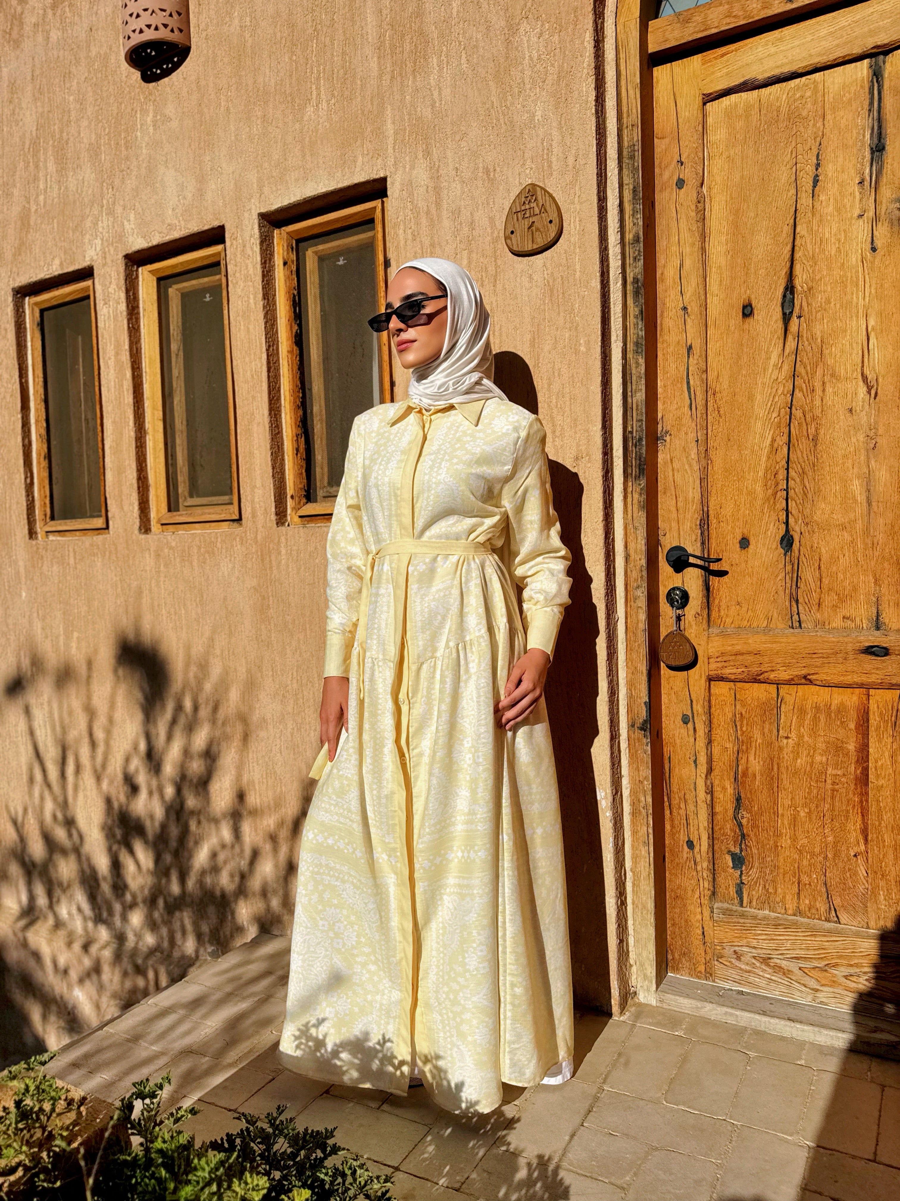 Tiles Print Dress - Yellow