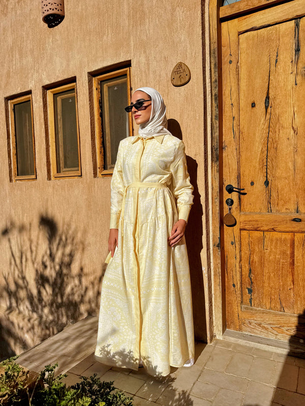 Tiles Print Dress - Yellow