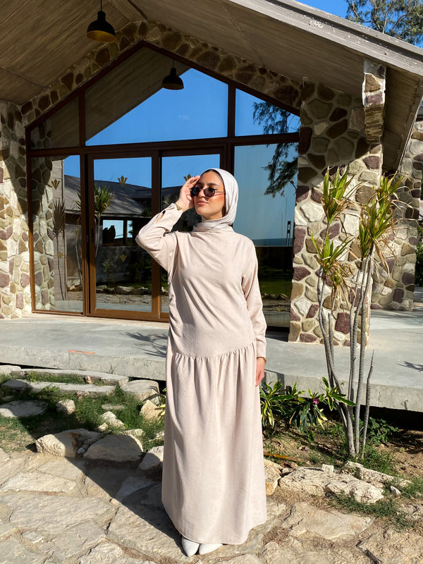 Side Gathered Suede Dress - Beige