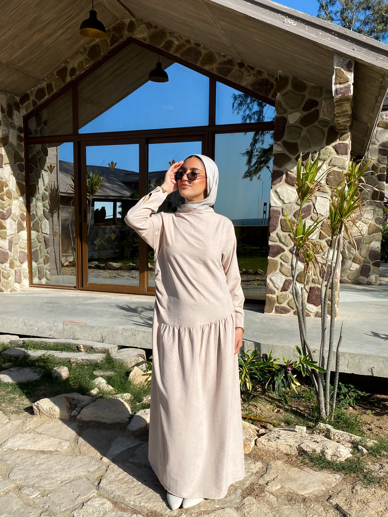 Side Gathered Suede Dress - Beige