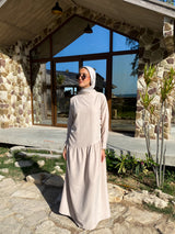 Side Gathered Suede Dress - Beige