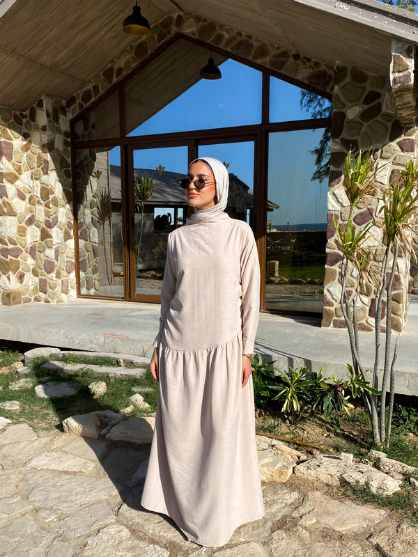 Side Gathered Suede Dress - Beige