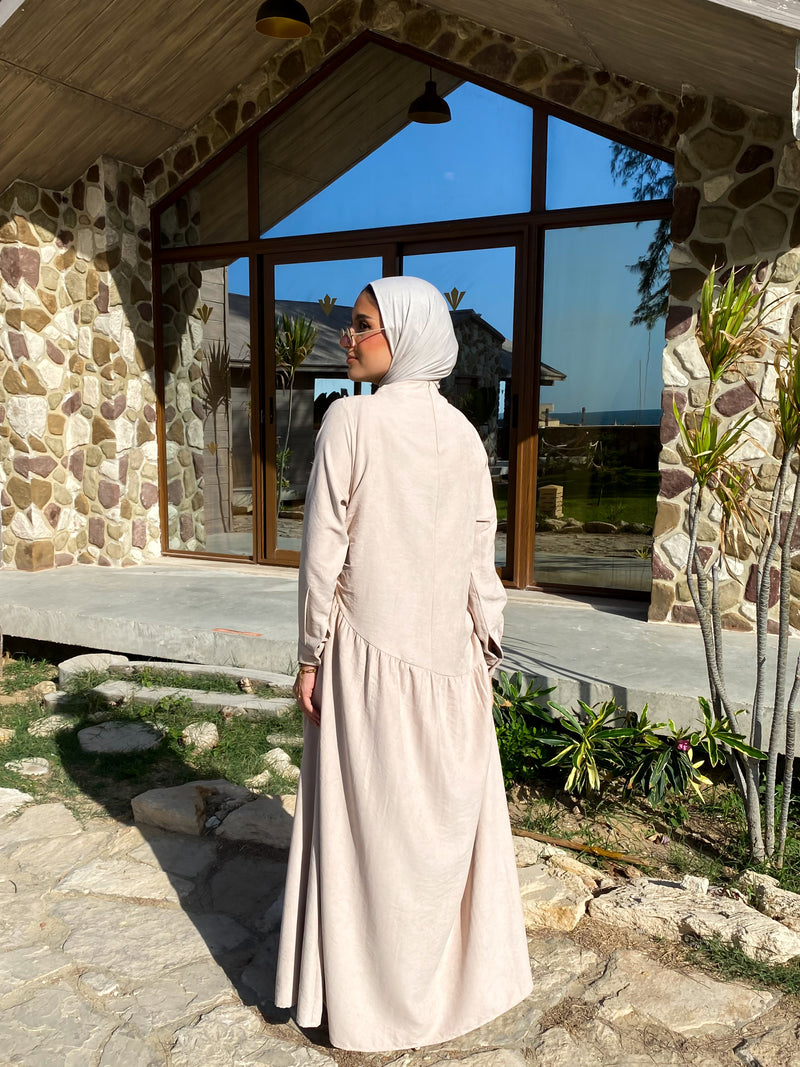 Side Gathered Suede Dress - Beige
