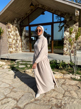 Side Gathered Suede Dress - Beige