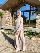 Side Gathered Suede Dress - Beige