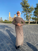 Draped Dress With Scarf - Cafe
