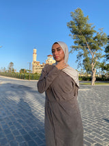 Draped Dress With Scarf - Cafe