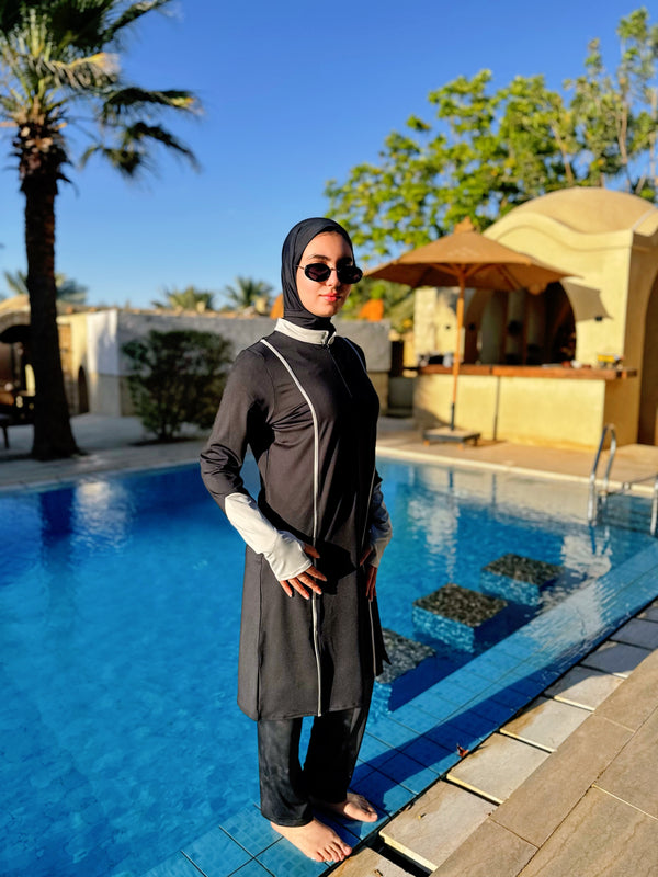 Burkini With Piping - Black