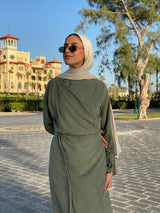 Draped Dress With Scarf - Olive