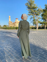 Draped Dress With Scarf - Olive