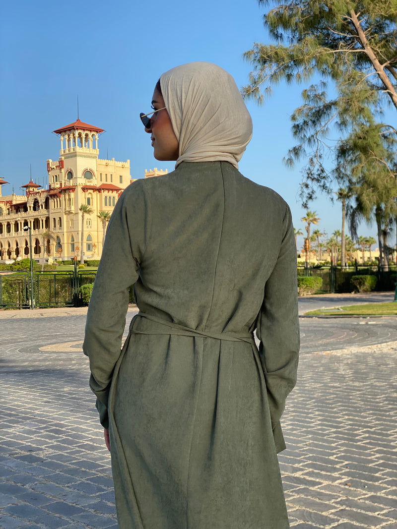 Draped Dress With Scarf - Olive